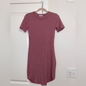 Pink/White Striped Bodycon T-Shirt Dress